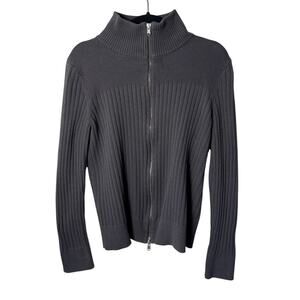 Eddie Bauer Women’s Ribbed Full Zip Sweater Gray 100% Cotton Mock Neck Size L